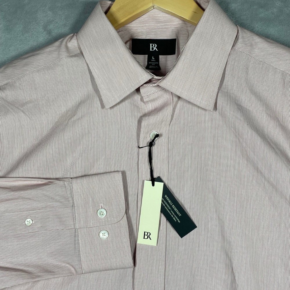 Banana Republic Mens L Tall Standard Fit Red Stripe Wrinkle Resistant Shirt